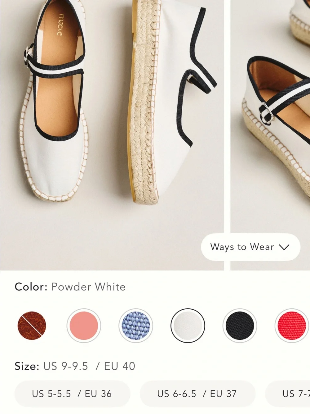 Maeve White Espadrille Mary Jane Flats with Black Trim